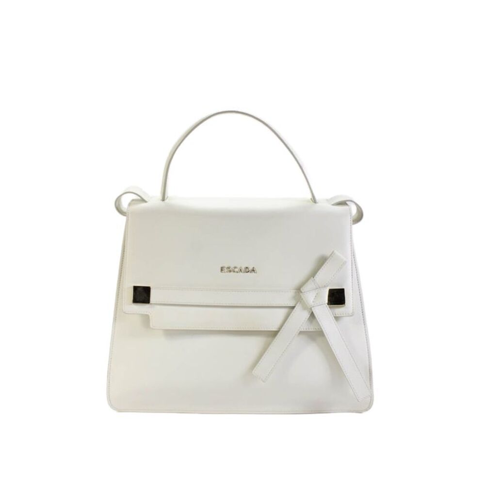 Escada Women's Leather Snap Closure Gold Hardware White Tote Handbag
